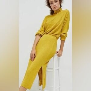 Anthropologie Saturday Sunday Mariah Ribbed Midi Knit Dress Yellow size Large